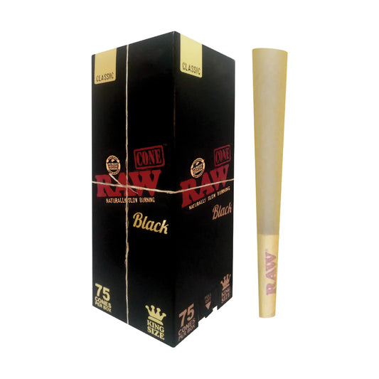 Raw Black Classic Cones - Ultra Thin Pre-Rolled Cones (1 1/4 + King Size, Multiple Packs)