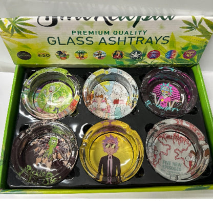 (6) Premium Rick And Morty Cartoon Glass Ashtrays – Heat-Resistant Smoking Ashtray Set