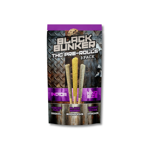 Black Bunker THC Indica Pre-Rolls -1 G-king -3 Pack
