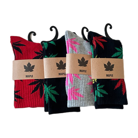 Weed Leaf Socks – Cannabis Leaf Design Crew Socks One Size Fits Most