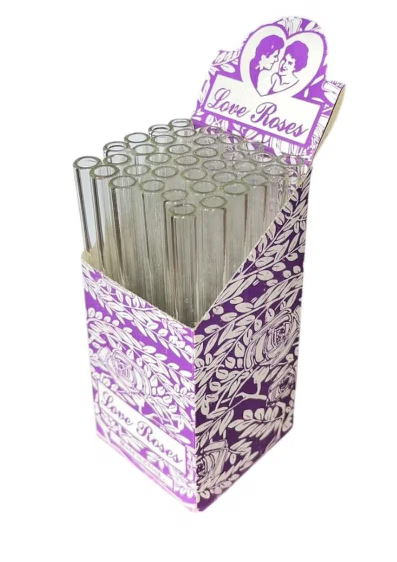 Love Roses Glass Tube Set – 25 Count Decorative Glass Tubes with Faux Rose Petals - 6"