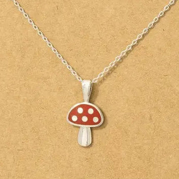 18 Karat Gold-Dipped Red Mushroom Pendant Necklace - 16 L