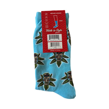Silly Face Weed Leaf Rick N Morty's Crew Socks – Blue Trippy Design (SILLIES)