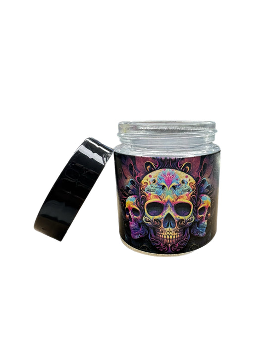 Skull Stash Jar – UV Glass Storage with Bold Psychedelic Design