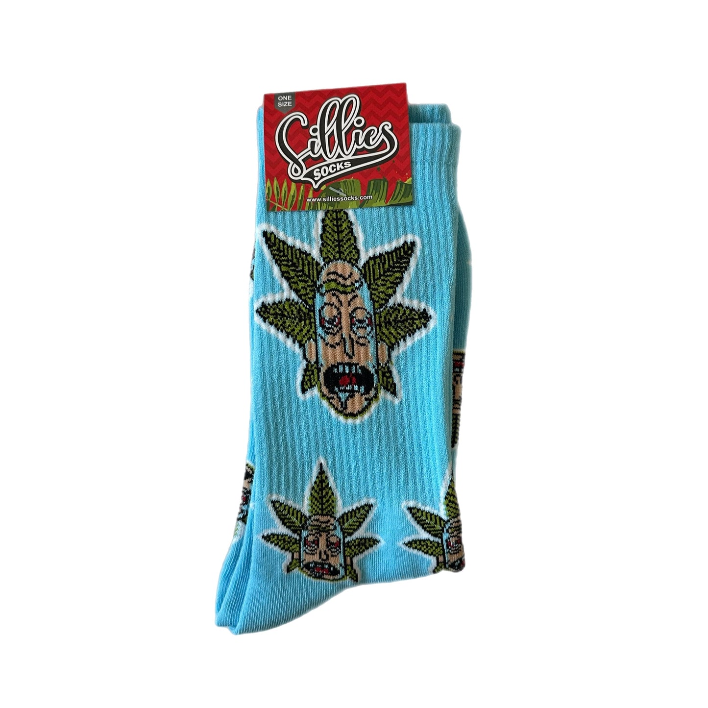 Silly Face Weed Leaf Rick N Morty's Crew Socks – Blue Trippy Design (SILLIES)
